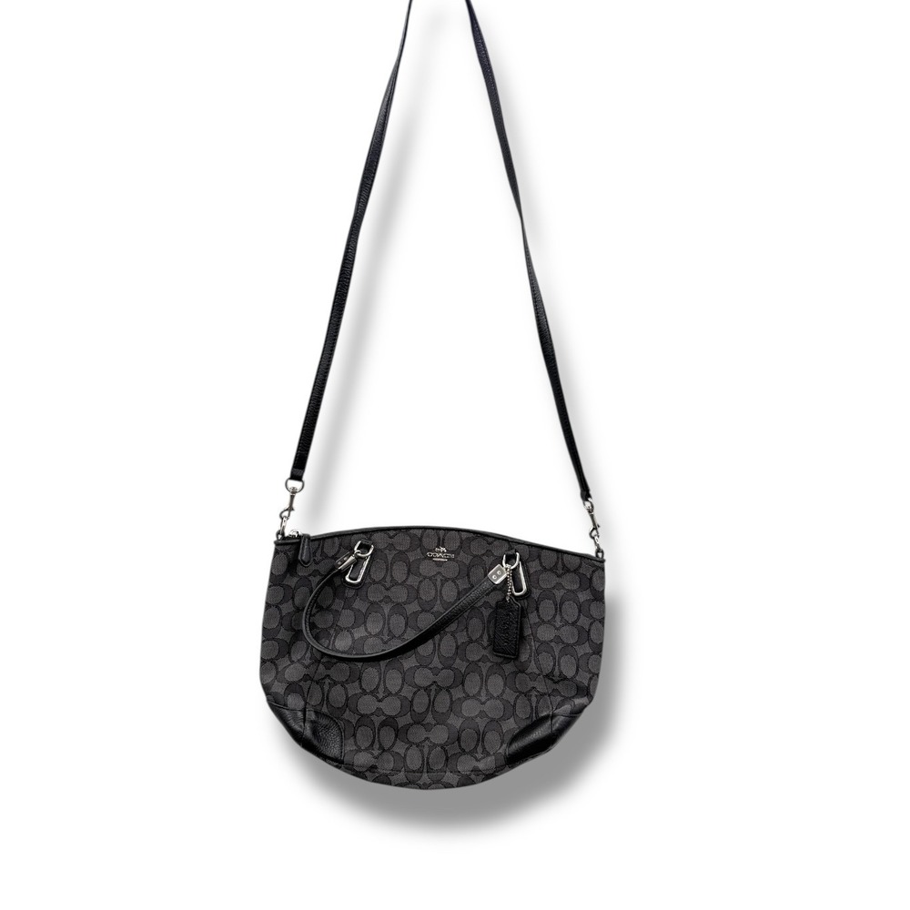 Coach Kelsey Satchel Crossbody Bag Black Signature Canvas Shoulder Purse